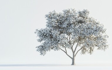 Fototapeta premium A tall oak tree with detailed branches and leaves isolated on a clean white background