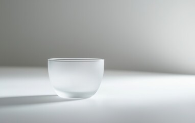 A frosted glass cup with a minimalist design on a pristine white surface