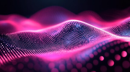 Pink digital wave flowing on dark bokeh background.