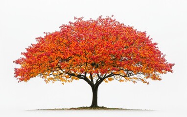 A vibrant maple tree in full bloom, showcasing intricate details against a pure white background