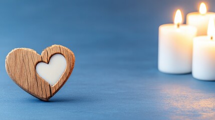 Fototapeta premium Rustic heart candle holder with glowing candles in background