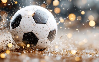 Fototapeta premium Dynamic Soccer Ball Action Shot Glistening Glitter and Mud Splatter