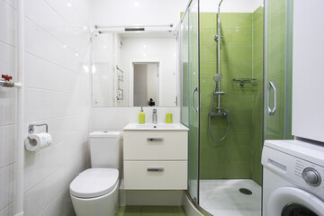 modern bathroom room with toilet and washing machine