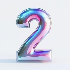 Colorful glossy number two. Vibrant hues reflect light creating cheerful visual. Modern design element. Perfect for celebrations, events. Great for birthday anniversary marketing, advertising.