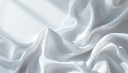 Obraz premium Elegant Draped White Silk Fabric Texture Background: Luxurious Softness and Smooth Waves