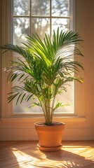 Fototapeta premium a potted dwarf date palm by the window in minimalist style of indoor plants