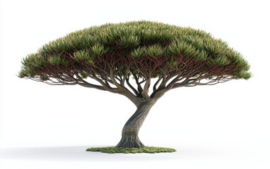 A dragon blood tree with its umbrella-like canopy and unique trunk isolated on a clean white background