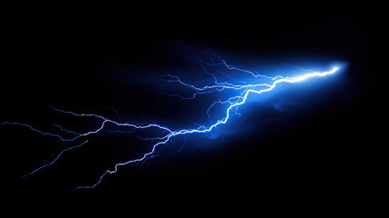 Blue Thunderbolt Light and Electric Energy Discharge on Black Background, Dynamic Lightning Strike, High-Energy Electric Effect, Powerful Natural Phenomenon, Abstract Dark Theme for Bold Designs
