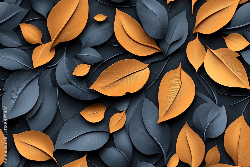 Poster seamless abstract decorative 3d leaves pattern background, abstract 3d decorative leaf pattern backg