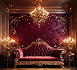 Deep maroon and champagne with golden swirling accents