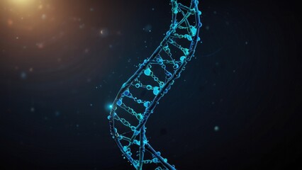 Futuristic digital dna strand on a dark blue background.