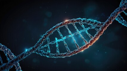 Futuristic digital dna strand on a dark blue background.