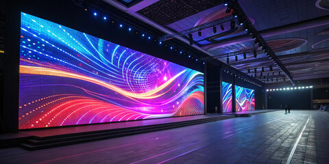 Another View of an Abstract LED Screen Pulsating with Colorful Lights