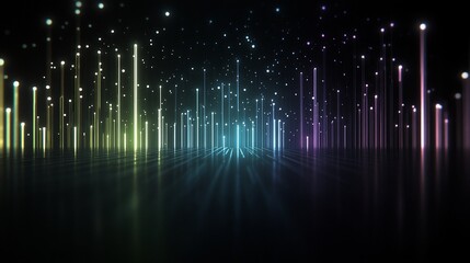 Abstract glowing lines and particles on dark background.