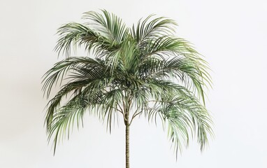 Obraz premium A lush palm tree with long, detailed fronds standing gracefully on a white canvas