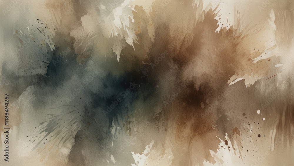 Aufkleber abstract brown watercolor texture with dynamic ink splashes and fluid patterns.