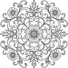 Fototapeta premium Ornate Flower Design Coloring Page - Printable Curling Vines Art