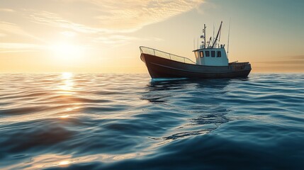 Obraz premium A large fishing boat sailing calmly through the open sea