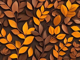 Seamless abstract decorative 3d leaves pattern background, Abstract Decorative 3D Leaves Pattern Design