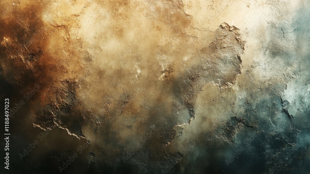 Poster abstract textured background with earth tones and a hint of teal, showcasing a worn and weathered su