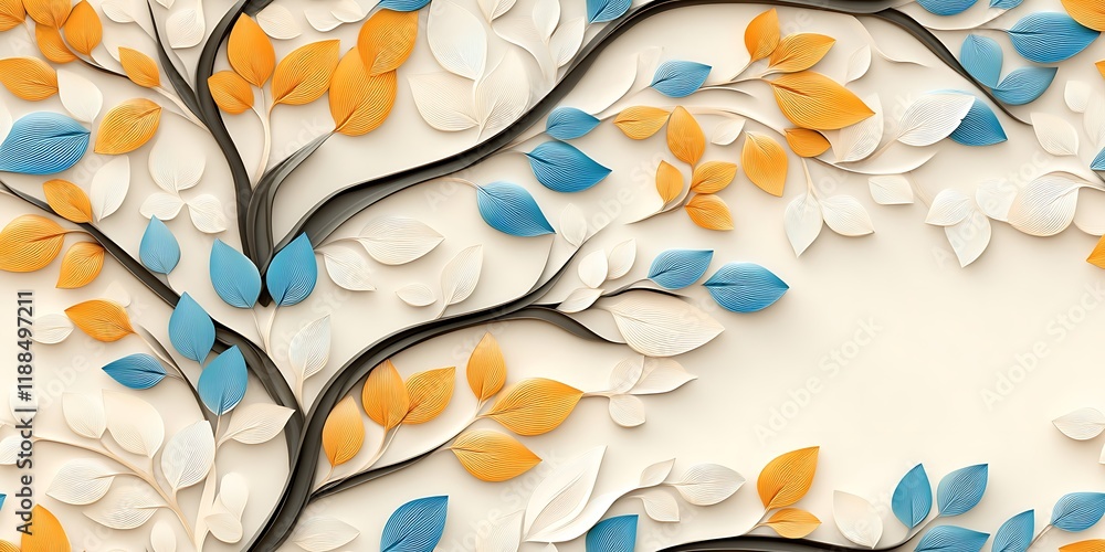Poster seamless abstract decorative 3d leaves pattern background, decorative 3d leaves and abstract pattern