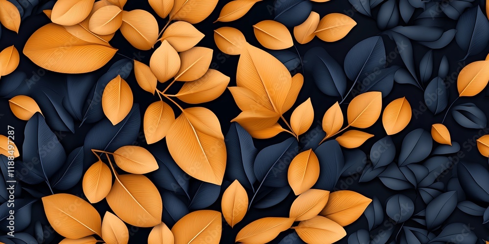 Poster seamless abstract decorative 3d leaves pattern background, stylish abstract 3d leaf pattern design