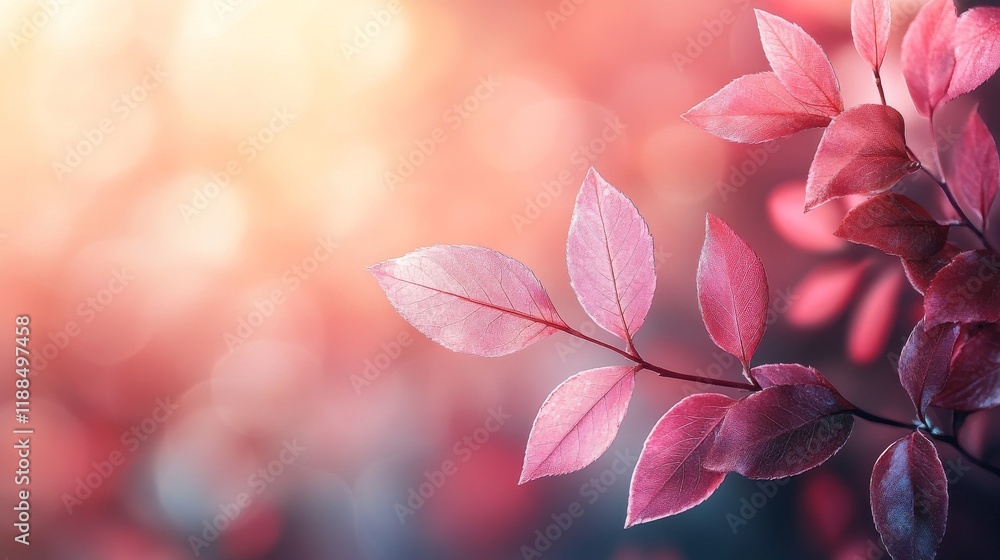 Poster delicate pink leaves against a soft bokeh backdrop creating a dreamy nature scene with a focus on th