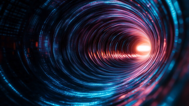 Hypnotic digital futuristic blue neon tunnel background with pulsating lights, abstract cyber space, surreal cosmic spiral - Powered by Adobe
