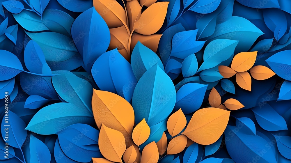 Poster seamless abstract decorative 3d leaves pattern background, colorful abstract leaves pattern in 3d de