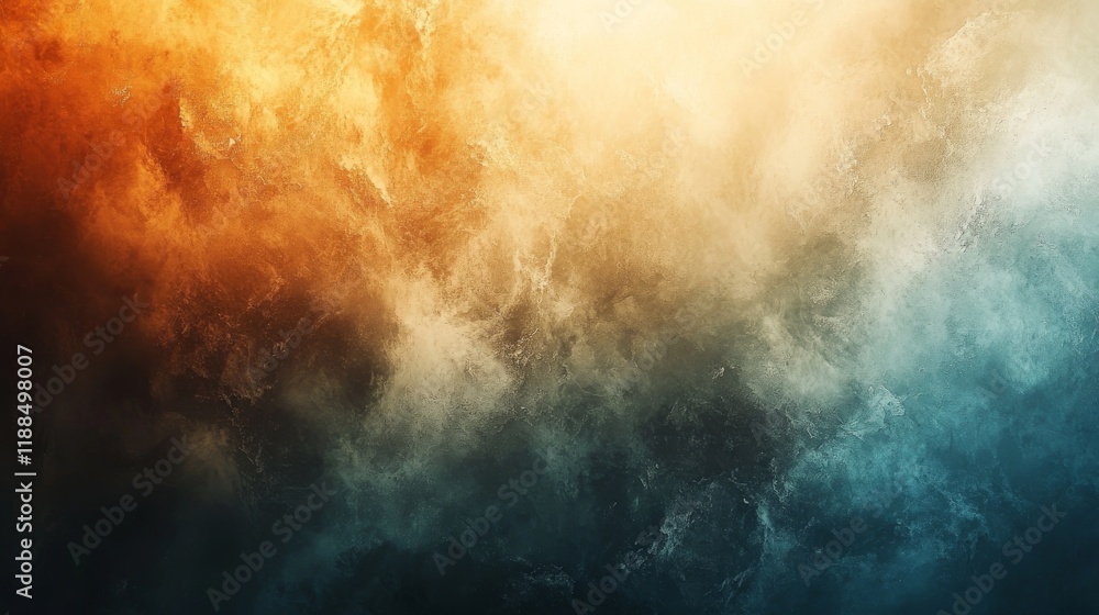Poster abstract textured background with a gradient of warm orange and cool blue tones creating a dreamy at