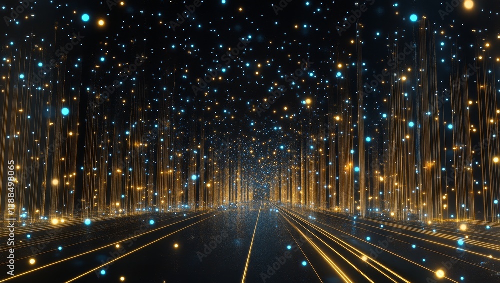 Aufkleber glowing particle tunnel, digital abstract background.