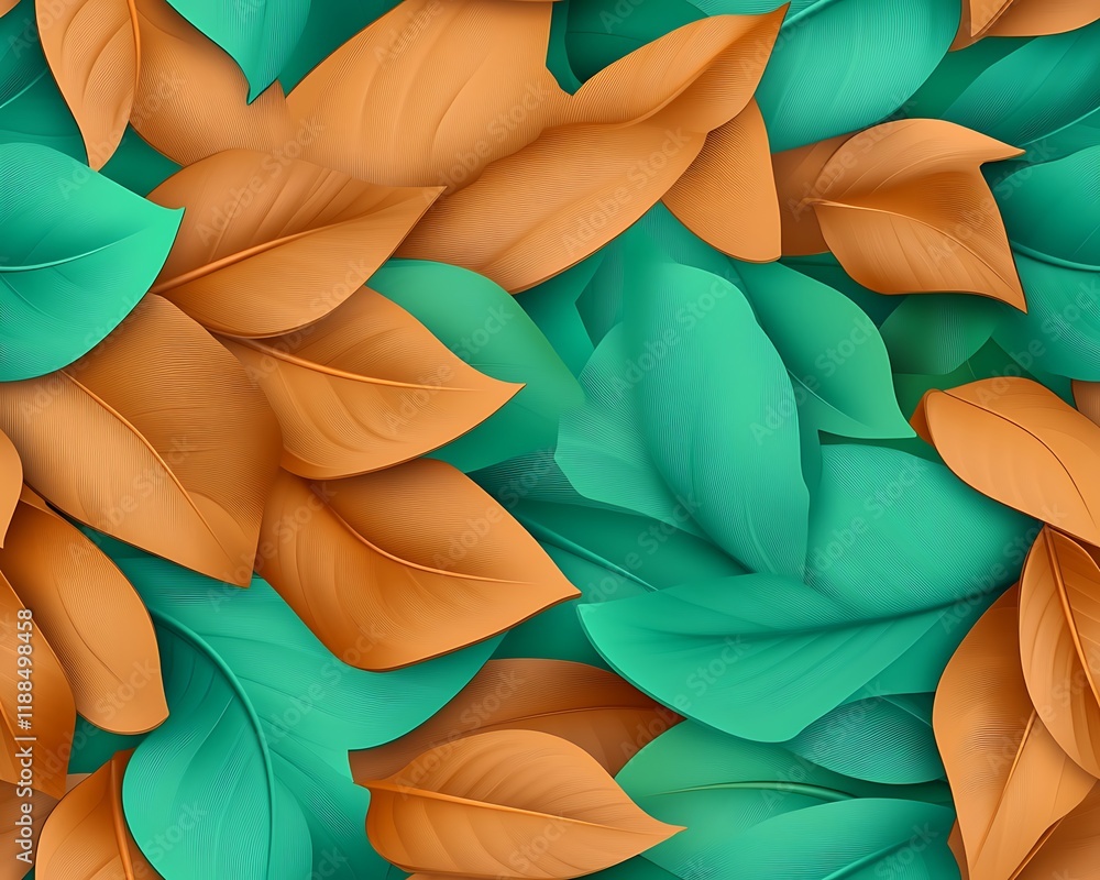 Poster seamless abstract decorative 3d leaves pattern background, vibrant abstract leaf pattern in 3d desig