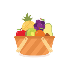 Mixed Fruits in a Basket Illustration
