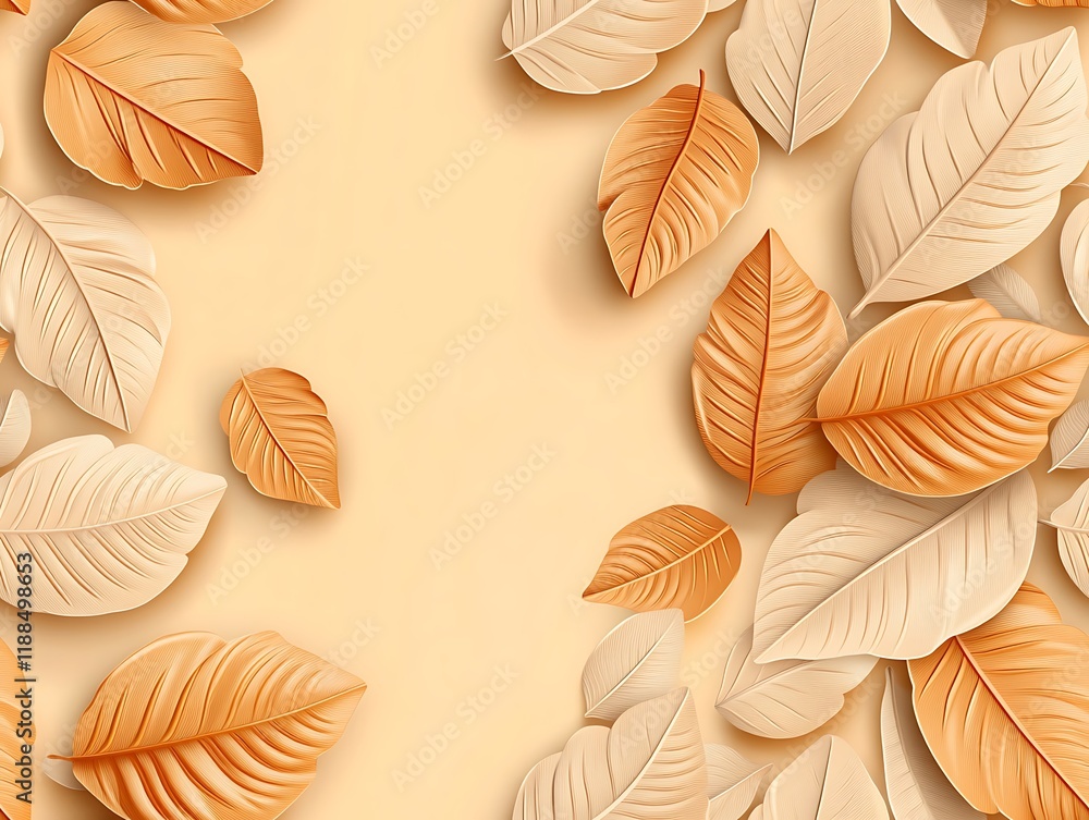 Poster seamless abstract decorative 3d leaves pattern background, decorative 3d leaves abstract seamless pa