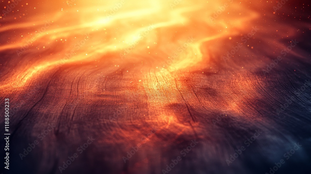 Aufkleber ethereal wooden surface with glowing embers and abstract fiery energy flowing across the grainy text