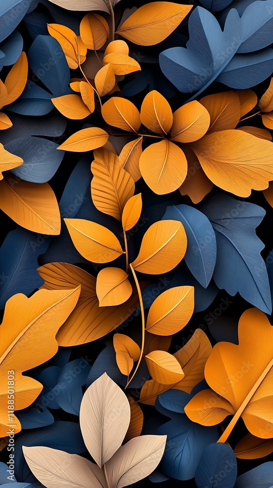 Poster seamless abstract decorative 3d leaves pattern background, abstract 3d decorative pattern of colorfu