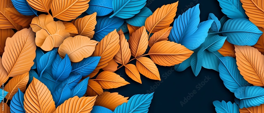 Poster seamless abstract decorative 3d leaves pattern background, abstract decorative 3d pattern of colorfu