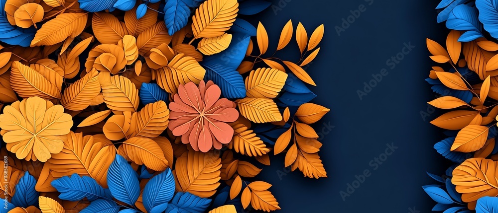 Poster seamless abstract decorative 3d leaves pattern background, vibrant 3d abstract leaf pattern design