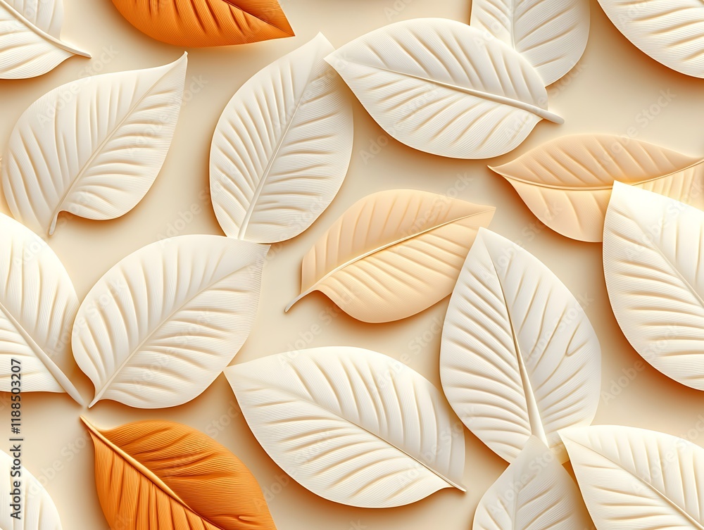 Poster seamless abstract decorative 3d leaves pattern background, abstract 3d decorative leaf pattern desig