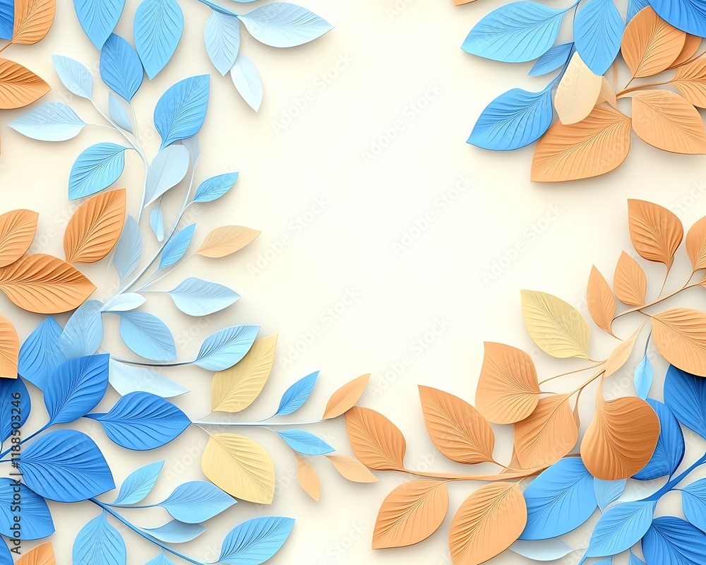 Poster seamless abstract decorative 3d leaves pattern background, decorative 3d abstract leaves pattern des