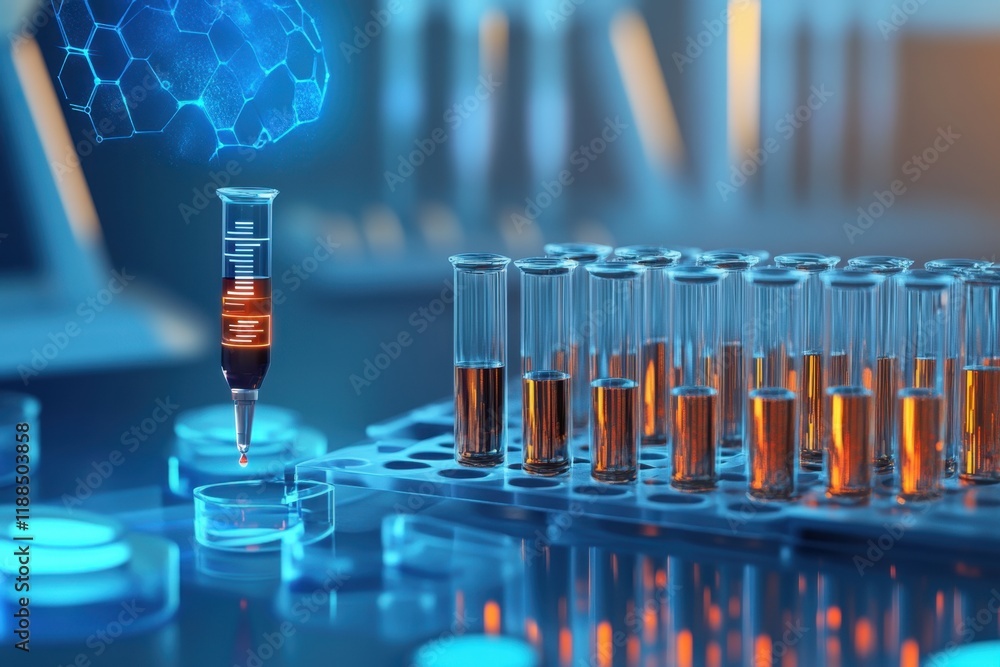 Poster advanced laboratory setup showcases cutting-edge experimentation with test tubes and liquid samples