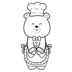 Adorable Chef Teddy Doodle Line Art Illustration