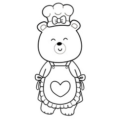 Sweet Chef Teddy Doodle Line Art Illustration