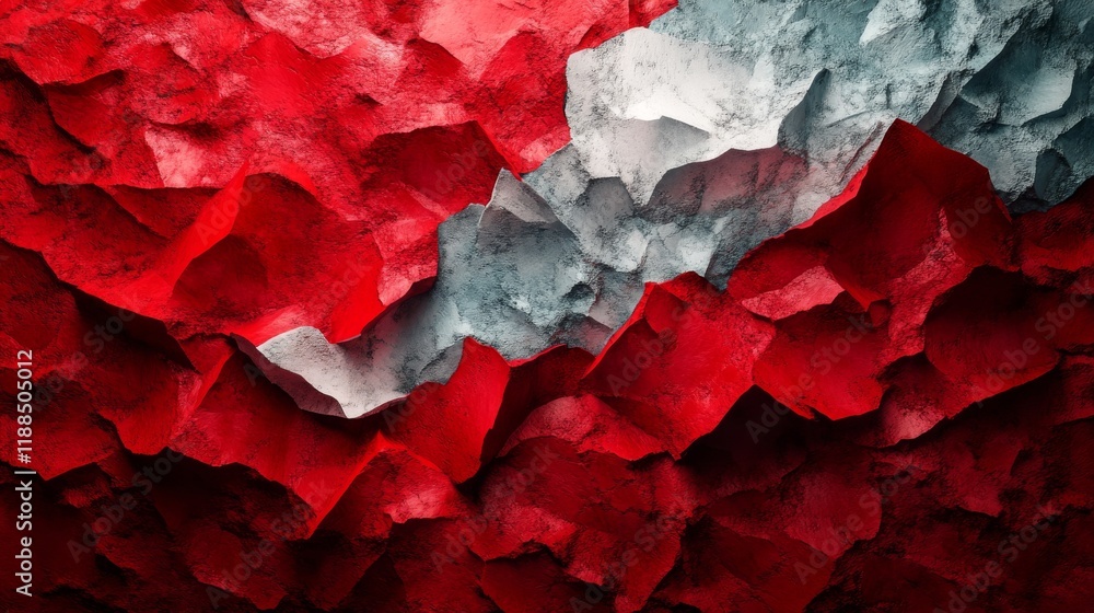 Poster abstract textured surface with dynamic red and grey formations creating a powerful visual impact