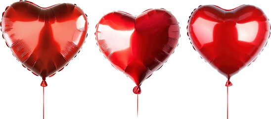 red heart shaped balloons isolated on transparent background, valentine's red heart balloon decor png