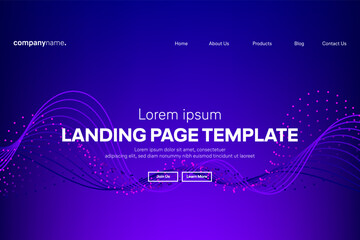Abstract modern technology Landing page template, flowing line digital technology, smooth particle wave, big data techno design concept background wallpaper, Annual reports, flyer, poster, cover. EPS