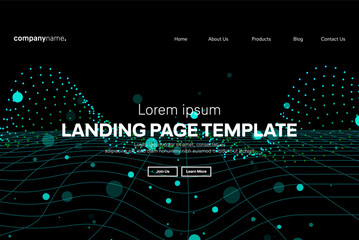 Abstract modern technology Landing page template, flowing line digital technology, smooth particle wave, big data techno design concept background wallpaper, Annual reports, flyer, poster, cover. EPS