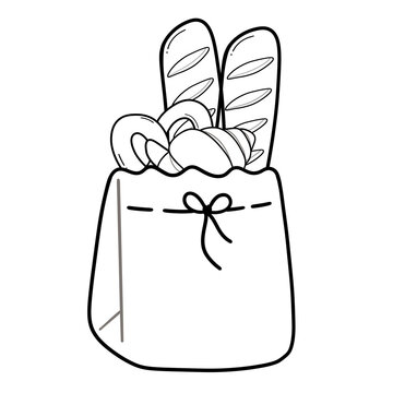 baguette, croissants, bread in paper bag clip art preview