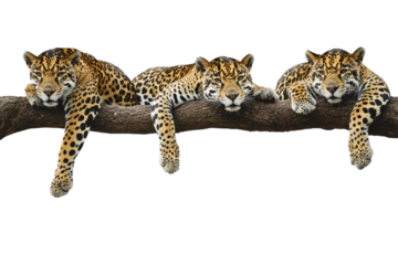 Jaguars Resting on Branches Isolated on transparent Background for Wildlife Conservation Use