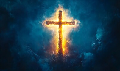 Fototapeta premium Fiery Cross in a Dramatic Night Sky